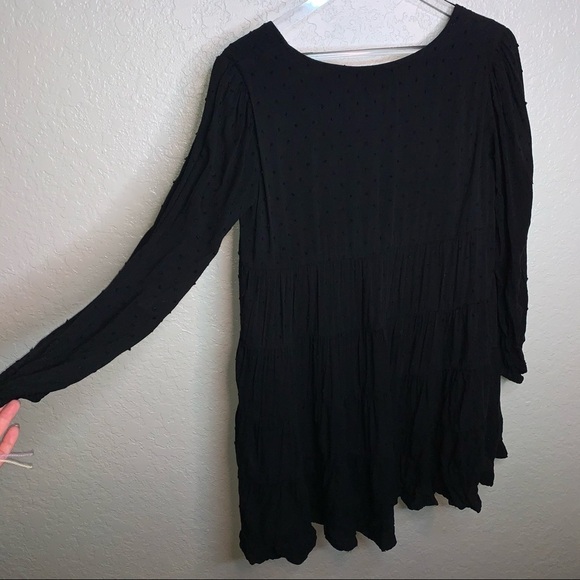 Urban Outfitters Black Peplum Long Sleeve Dress With polka Dot - Picture 7 of 8